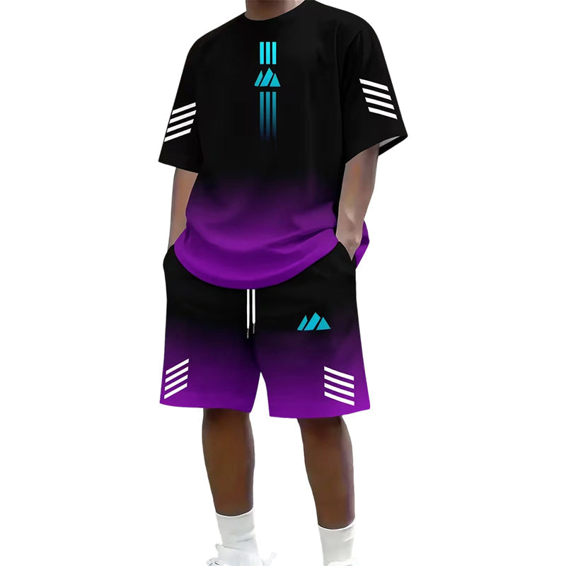 👕 Men's Summer T-Shirt & Shorts Two-Piece Set – Gradient Design & Breathable Fabric ☀️