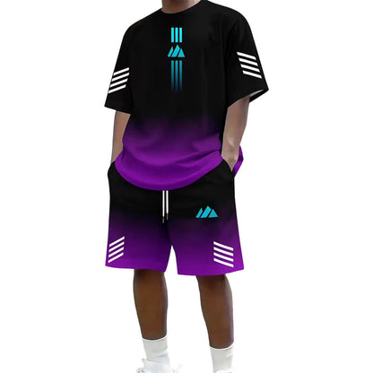 👕 Men's Summer T-Shirt & Shorts Two-Piece Set – Gradient Design & Breathable Fabric ☀️