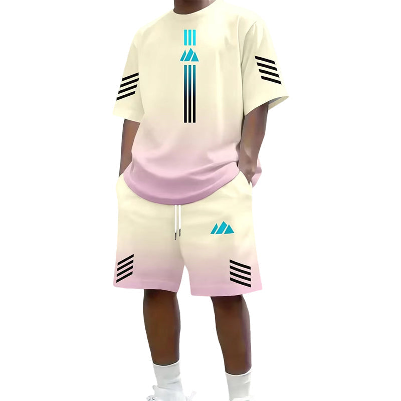 👕 Men's Summer T-Shirt & Shorts Two-Piece Set – Gradient Design & Breathable Fabric ☀️