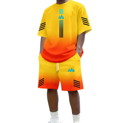 👕 Men's Summer T-Shirt & Shorts Two-Piece Set – Gradient Design & Breathable Fabric ☀️