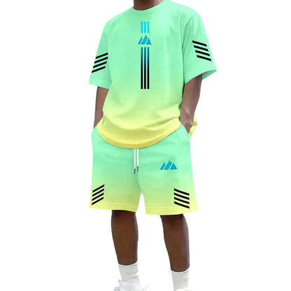 👕 Men's Summer T-Shirt & Shorts Two-Piece Set – Gradient Design & Breathable Fabric ☀️