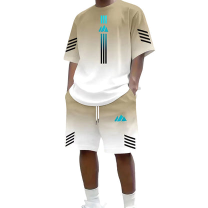 👕 Men's Summer T-Shirt & Shorts Two-Piece Set – Gradient Design & Breathable Fabric ☀️