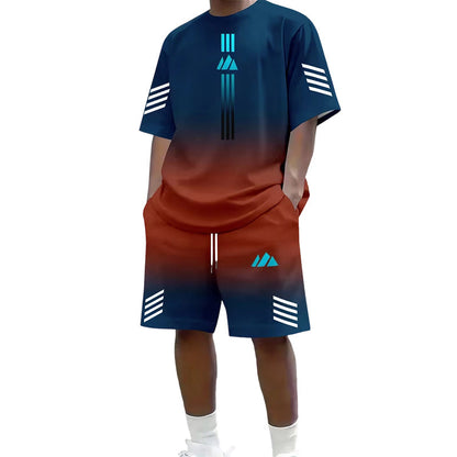 👕 Men's Summer T-Shirt & Shorts Two-Piece Set – Gradient Design & Breathable Fabric ☀️