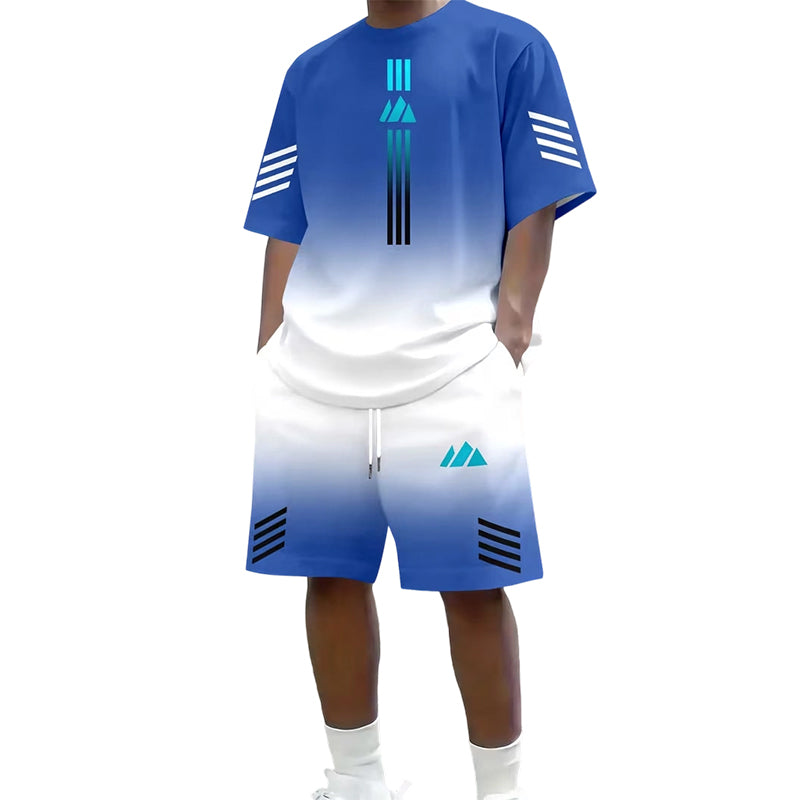 👕 Men's Summer T-Shirt & Shorts Two-Piece Set – Gradient Design & Breathable Fabric ☀️