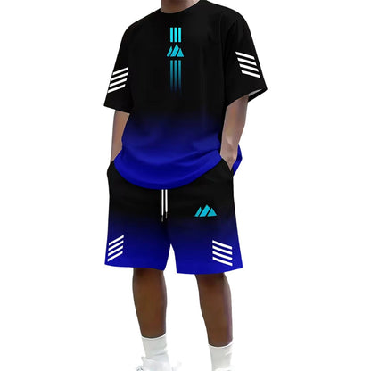 👕 Men's Summer T-Shirt & Shorts Two-Piece Set – Gradient Design & Breathable Fabric ☀️