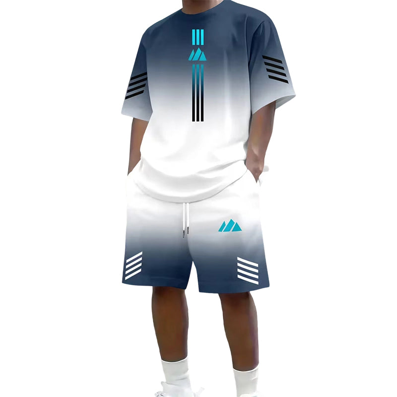 👕 Men's Summer T-Shirt & Shorts Two-Piece Set – Gradient Design & Breathable Fabric ☀️