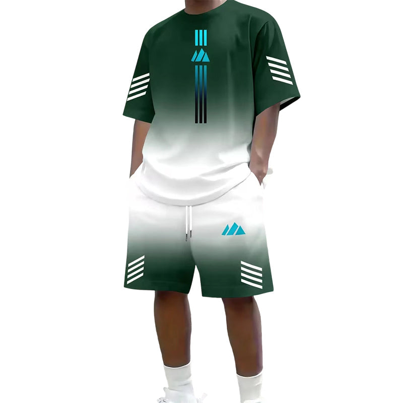 👕 Men's Summer T-Shirt & Shorts Two-Piece Set – Gradient Design & Breathable Fabric ☀️