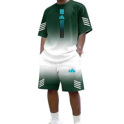 👕 Men's Summer T-Shirt & Shorts Two-Piece Set – Gradient Design & Breathable Fabric ☀️