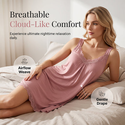 Women's Lace V-Neck Nightdress Loose Modal Slip Sleepwear