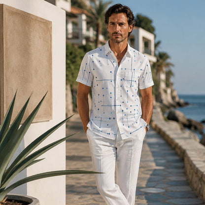 🎉 2026 Sale — Over 21,000 Sold! 💞 Men's Geometric Print Relaxed-Fit Button-Down Shirt