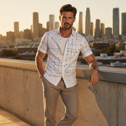 🎉 2026 Sale — Over 21,000 Sold! 💞 Men's Geometric Print Relaxed-Fit Button-Down Shirt