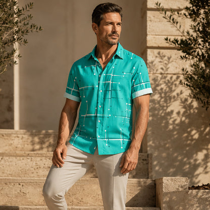 🎉 2026 Sale — Over 21,000 Sold! 💞 Men's Geometric Print Relaxed-Fit Button-Down Shirt