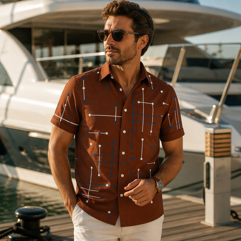 🎉 2026 Sale — Over 21,000 Sold! 💞 Men's Geometric Print Relaxed-Fit Button-Down Shirt