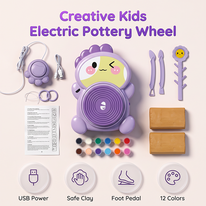 ✨ Kids Electric Pottery Wheel DIY Studio Craft Kit – Hands-Free Foot Pedal Speed Control, Ultra-Smooth Non-Toxic Air-Dry Clay, 12 Vibrant Washable Paints & Mess-Free Splash Guard Tray – 2 Colors 🏺