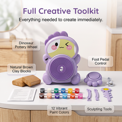✨ Kids Electric Pottery Wheel DIY Studio Craft Kit – Hands-Free Foot Pedal Speed Control, Ultra-Smooth Non-Toxic Air-Dry Clay, 12 Vibrant Washable Paints & Mess-Free Splash Guard Tray – 2 Colors 🏺