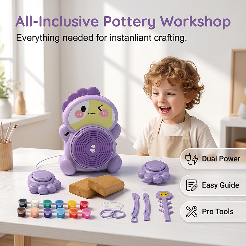 ✨ Kids Electric Pottery Wheel DIY Studio Craft Kit – Hands-Free Foot Pedal Speed Control, Ultra-Smooth Non-Toxic Air-Dry Clay, 12 Vibrant Washable Paints & Mess-Free Splash Guard Tray – 2 Colors 🏺