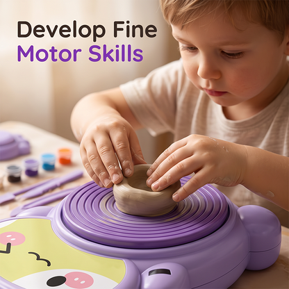 ✨ Kids Electric Pottery Wheel DIY Studio Craft Kit – Hands-Free Foot Pedal Speed Control, Ultra-Smooth Non-Toxic Air-Dry Clay, 12 Vibrant Washable Paints & Mess-Free Splash Guard Tray – 2 Colors 🏺
