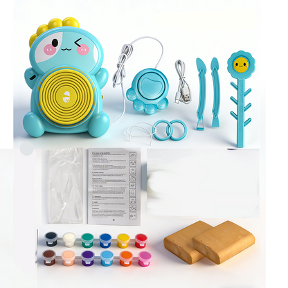 ✨ Kids Electric Pottery Wheel DIY Studio Craft Kit – Hands-Free Foot Pedal Speed Control, Ultra-Smooth Non-Toxic Air-Dry Clay, 12 Vibrant Washable Paints & Mess-Free Splash Guard Tray – 2 Colors 🏺
