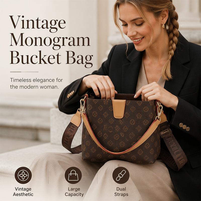 🎉 2026 Sale — Over 31,000 Sold! 💞 Women’s Vintage Monogram Bucket Bag with Adjustable Shoulder Strap