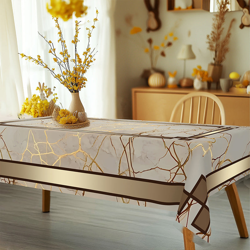 🎉 LIMITED TIME 50% OFF! 🏠 Waterproof Marble-Print Tablecloth – Elegant Beige & Gold Pattern, Spill-Resistant Polyester ✨