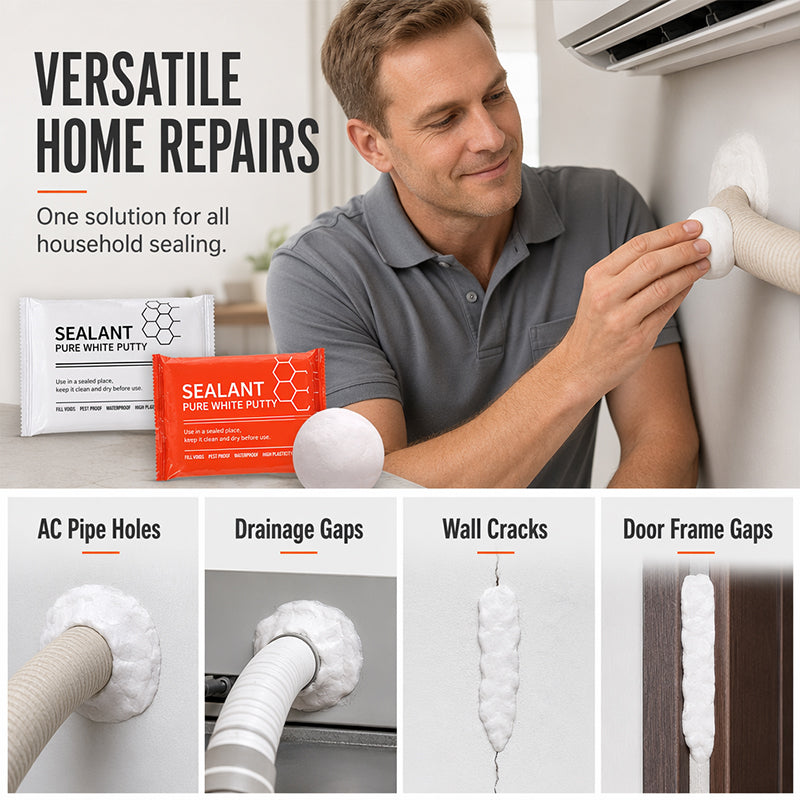 📢📢50% OFF !! ⏰🧱 Waterproof Wall Hole Sealing Clay for Air Conditioner Pipes — 6-Pack Moldable Sealant Putty for Pipe Gaps & Wall Holes | Tool-Free Application