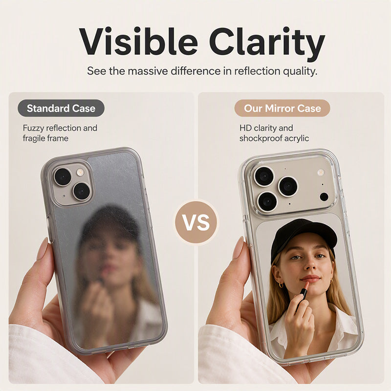 💞 Shockproof Makeup Mirror Phone Case – Slim, Integrated HD Mirror & Armor Grade Protection ✨