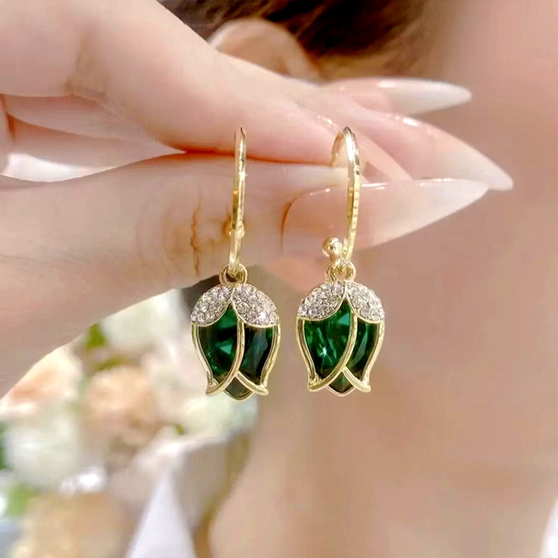 🌹  Elegant Rosebud C-Shaped Hoop Earrings – Rhinstone Embellished, Lightweight Alloy, 4 Colors ✨