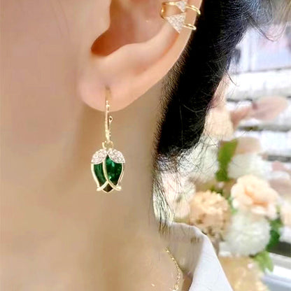 🌹  Elegant Rosebud C-Shaped Hoop Earrings – Rhinstone Embellished, Lightweight Alloy, 4 Colors ✨