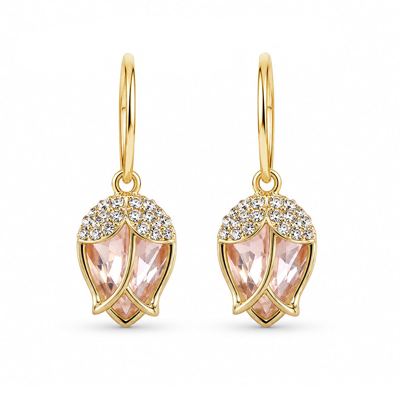 🌹  Elegant Rosebud C-Shaped Hoop Earrings – Rhinstone Embellished, Lightweight Alloy, 4 Colors ✨
