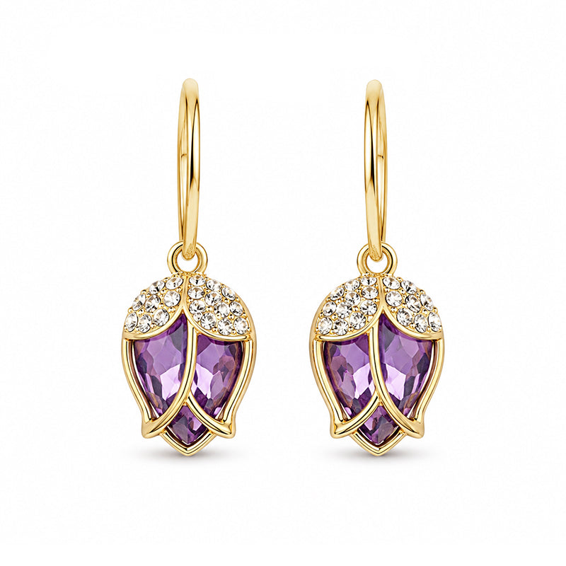 🌹  Elegant Rosebud C-Shaped Hoop Earrings – Rhinstone Embellished, Lightweight Alloy, 4 Colors ✨