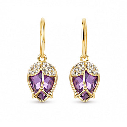 🌹  Elegant Rosebud C-Shaped Hoop Earrings – Rhinstone Embellished, Lightweight Alloy, 4 Colors ✨