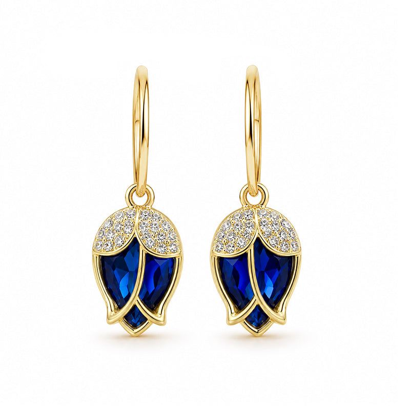 🌹  Elegant Rosebud C-Shaped Hoop Earrings – Rhinstone Embellished, Lightweight Alloy, 4 Colors ✨