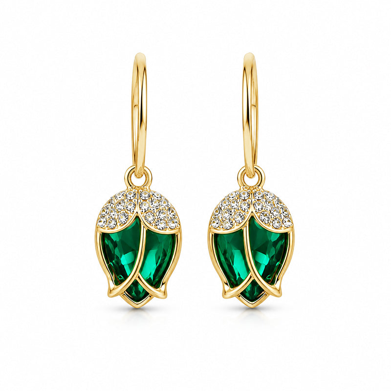 🌹  Elegant Rosebud C-Shaped Hoop Earrings – Rhinstone Embellished, Lightweight Alloy, 4 Colors ✨
