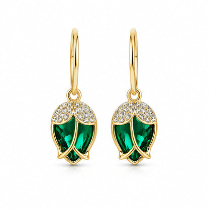 🌹  Elegant Rosebud C-Shaped Hoop Earrings – Rhinstone Embellished, Lightweight Alloy, 4 Colors ✨