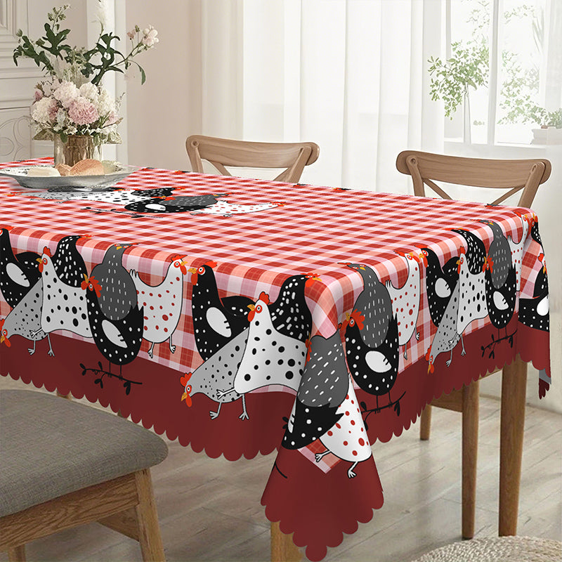 🐓 LIMITED TIME 50% OFF! ❤️ Farmhouse Rooster Tablecloth – Red Buffalo Plaid Chicken Table Cover, Spill Proof & Scalloped Lace Edge ✨