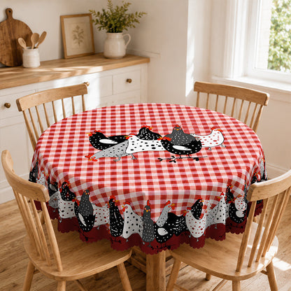 🐓 LIMITED TIME 50% OFF! ❤️ Farmhouse Rooster Tablecloth – Red Buffalo Plaid Chicken Table Cover, Spill Proof & Scalloped Lace Edge ✨