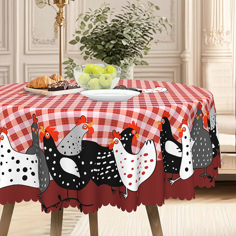 🐓 LIMITED TIME 50% OFF! ❤️ Farmhouse Rooster Tablecloth – Red Buffalo Plaid Chicken Table Cover, Spill Proof & Scalloped Lace Edge ✨