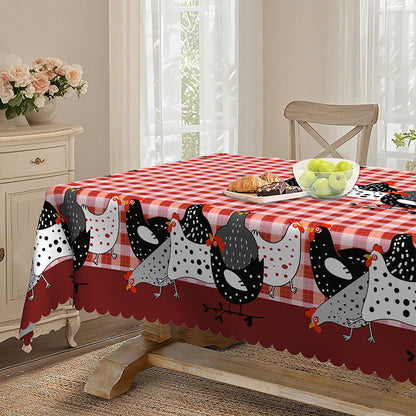 🐓 LIMITED TIME 50% OFF! ❤️ Farmhouse Rooster Tablecloth – Red Buffalo Plaid Chicken Table Cover, Spill Proof & Scalloped Lace Edge ✨