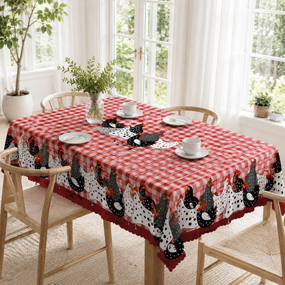 🐓 LIMITED TIME 50% OFF! ❤️ Farmhouse Rooster Tablecloth – Red Buffalo Plaid Chicken Table Cover, Spill Proof & Scalloped Lace Edge ✨