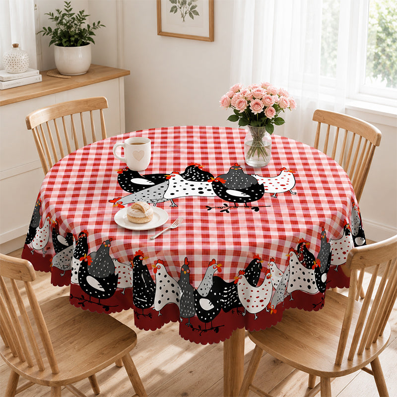 🐓 LIMITED TIME 50% OFF! ❤️ Farmhouse Rooster Tablecloth – Red Buffalo Plaid Chicken Table Cover, Spill Proof & Scalloped Lace Edge ✨