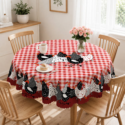 🐓 LIMITED TIME 50% OFF! ❤️ Farmhouse Rooster Tablecloth – Red Buffalo Plaid Chicken Table Cover, Spill Proof & Scalloped Lace Edge ✨
