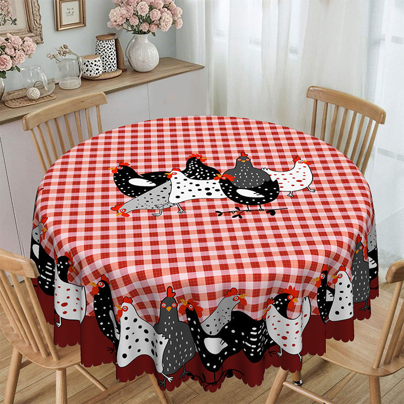 🐓 LIMITED TIME 50% OFF! ❤️ Farmhouse Rooster Tablecloth – Red Buffalo Plaid Chicken Table Cover, Spill Proof & Scalloped Lace Edge ✨