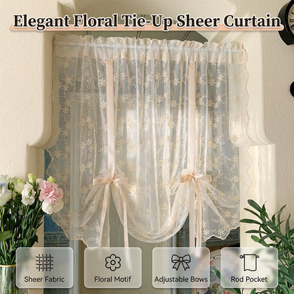 📢📢50% OFF !! ⏰Embroidered Floral Tie-Up Sheer Curtain