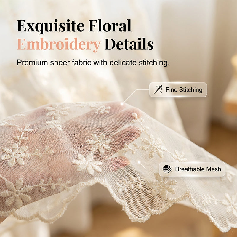 📢📢50% OFF !! ⏰Embroidered Floral Tie-Up Sheer Curtain