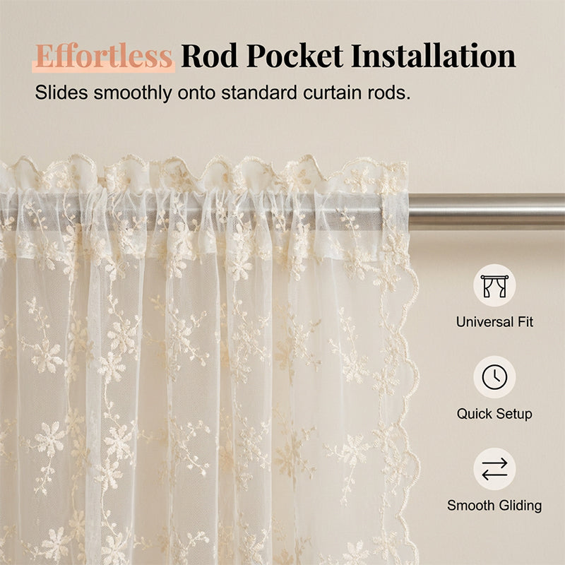📢📢50% OFF !! ⏰Embroidered Floral Tie-Up Sheer Curtain