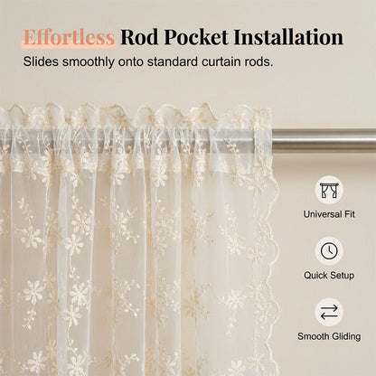 📢📢50% OFF !! ⏰Embroidered Floral Tie-Up Sheer Curtain