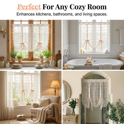📢📢50% OFF !! ⏰Embroidered Floral Tie-Up Sheer Curtain