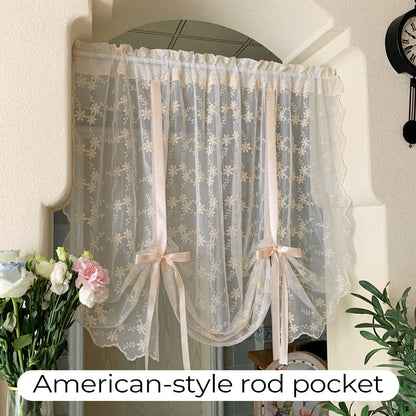 📢📢50% OFF !! ⏰Embroidered Floral Tie-Up Sheer Curtain