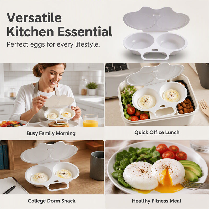 🍳 BUY 1 GET 1 FREE! ✨ Dual Cavity Microwave Egg Poacher – Quick Oil-Free Cooking, Food-Grade PP & Versatile Kitchen Essential 💫