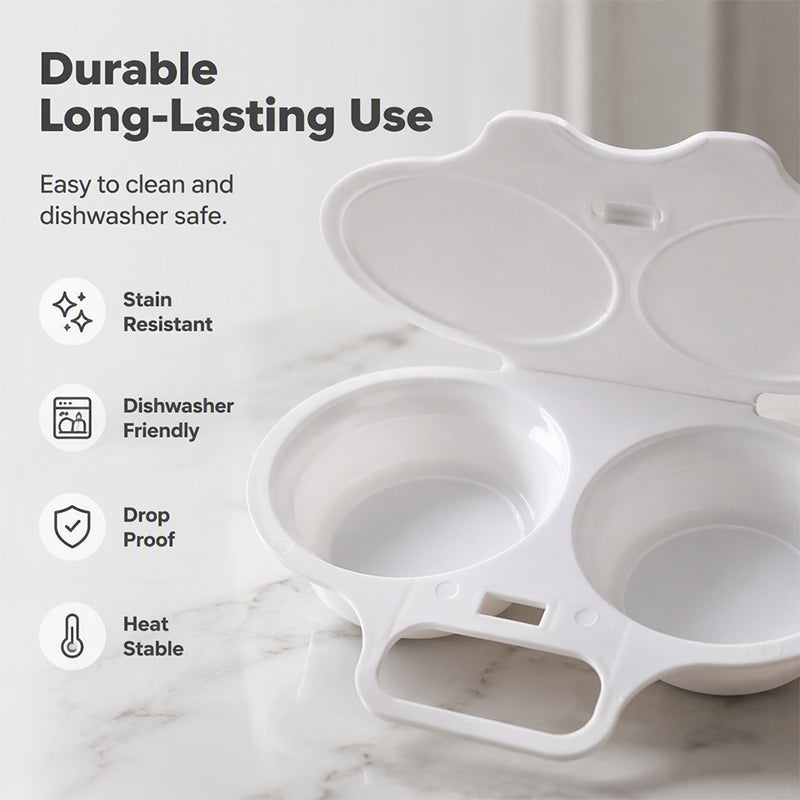 🍳 BUY 1 GET 1 FREE! ✨ Dual Cavity Microwave Egg Poacher – Quick Oil-Free Cooking, Food-Grade PP & Versatile Kitchen Essential 💫